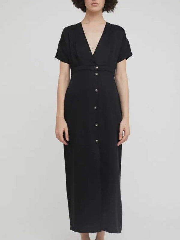 Rita Row Black Tencel Button Front Shirt Dress Slow Fashion Medium